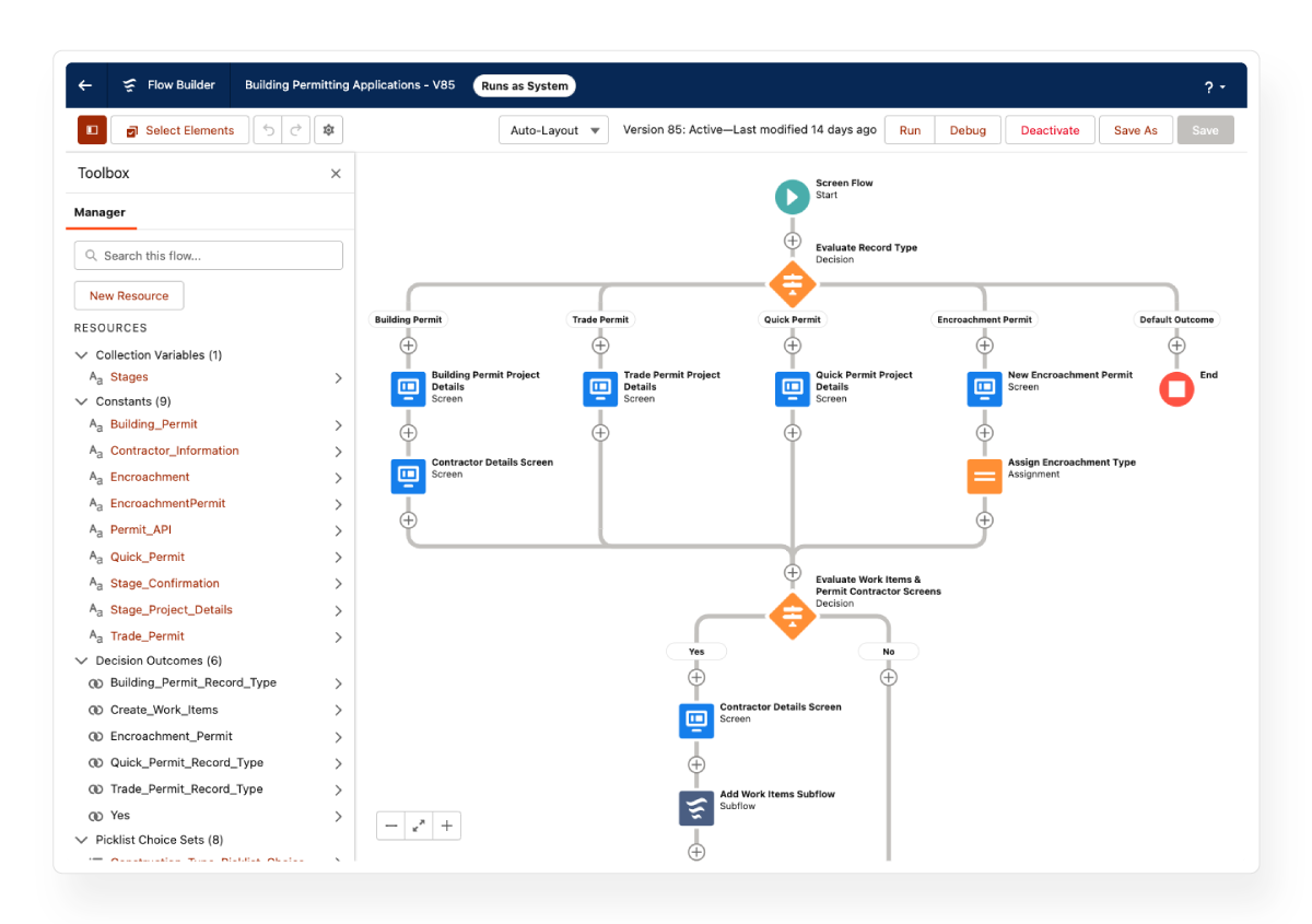 Enterprise drag-and-drop flow builder